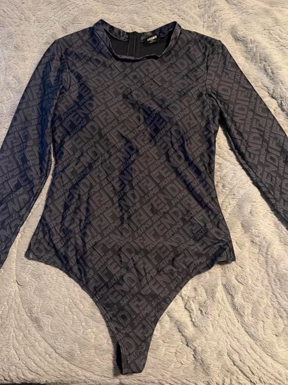 Fendi Black Logo Jacquard Long-Sleeve Bodysuit
